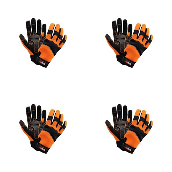 4PK AgBoss Premium Flexible Work Glove W/ Wrist Strap Black and Orange Large