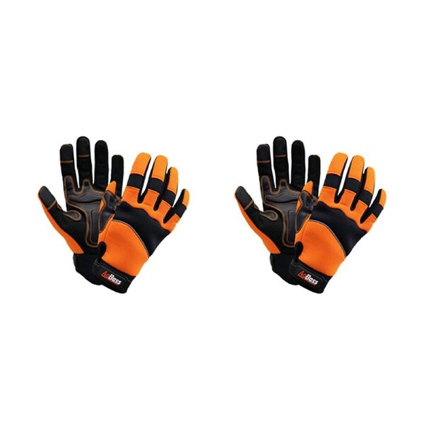 2PK AgBoss Premium Flexible Work Glove W/ Wrist Strap Black and Orange Small