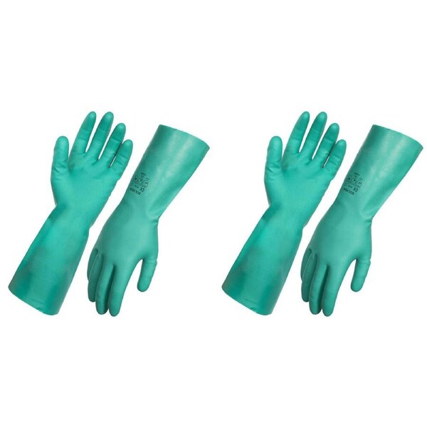 2PK AgBoss Nitrile Heavy Duty Chemical Resistant Glove 45cm Green Size 10