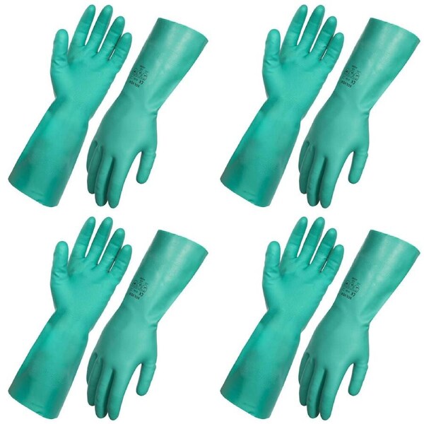 4PK AgBoss Nitrile Heavy Duty Chemical Resistant Glove 45cm Green Size 9