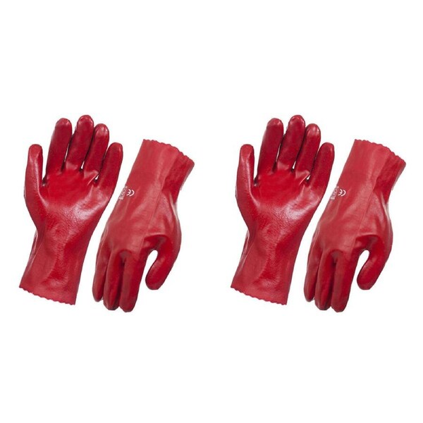 2PK AgBoss 45cm Red Single Dip Liquid Proof PVC Large Glove Size 10