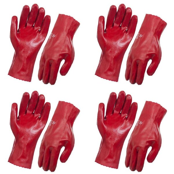 4PK AgBoss 45cm Red Single Dip Liquid Proof PVC Large Glove Size 10