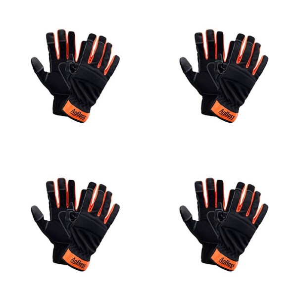 4PK AgBoss General Multi Purpose Work Glove Black and Orange Medium