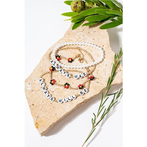"Always Was, Always Will Be" Aboriginal Flag Flower Beaded Bracelets (4 Pack)