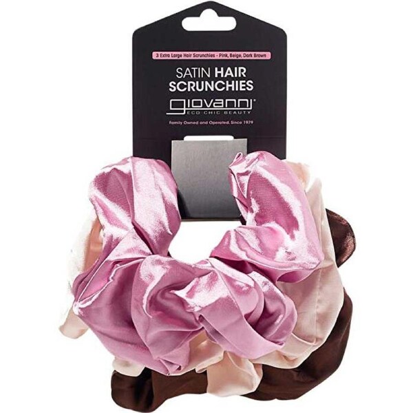Giovanni Satin Hair Scrunchies Pink,Beige,Dark Brown Extra Large 3pk