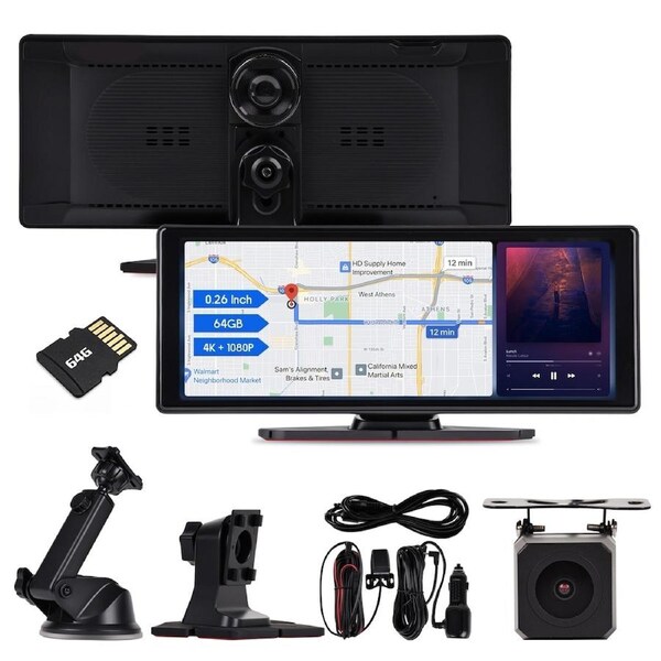 Advwin Wireless CarPlay & Android Auto, GPS Navigator System with 10.26'' HD Touch Screen, 4K Front & 1080P Rear Camera, Mirror Link