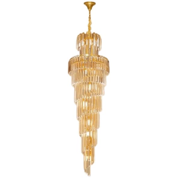 P&P Luxury Crystal Staircase Chandelier 3-Color Ceiling Pendant Light for Living Room & Kitchen Island