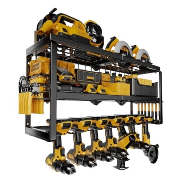 P&P Heavy Duty Power Tool Organizer with 7 Drill Holders Wall Mounted Garage Storage Rack for Tools & Utility
