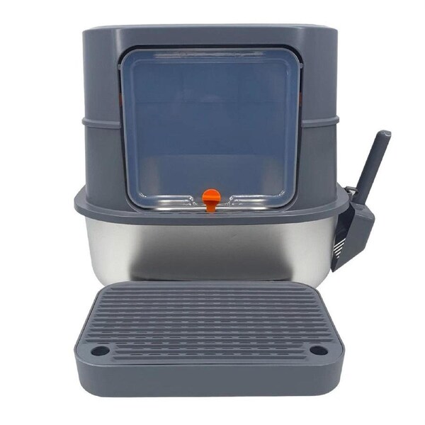 P&P Jumbo Stainless Steel Cat Litter Box for Multi-Cats Large Toilet Box with Removable Lid