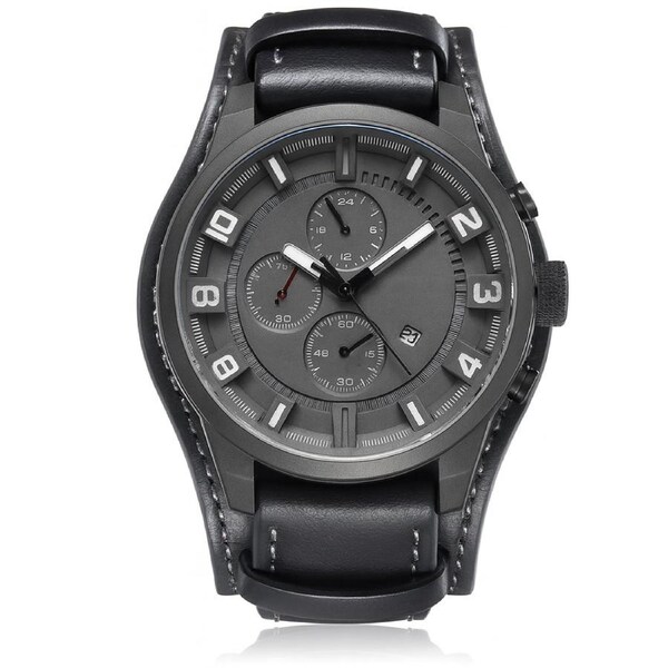 Men’s Fashion Casual Watch with Leather Strap, Calendar & Water Resistant 45mm