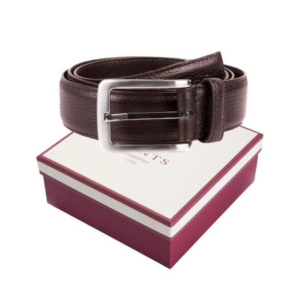 Dents Mens Lined Leather Sleek Belt with Gift Box in Brown S
