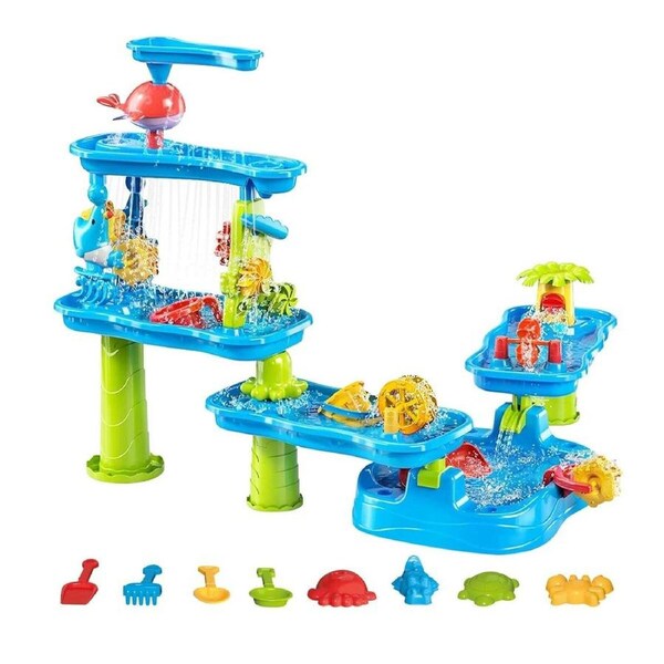 Waterfall Water Table Playset Sand Pit Play Ground Pool Toys Education Beach Activity Summer Outdoor Backyard Kids Sensory 5 Tier Waterplay Station