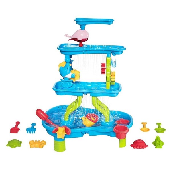 Sand Water Play Table 4 Tier Waterfall Pool Toys Set Sandpit Education Beach Activity Playground Summer Games Outdoor Backyard Kids Pretend Playset