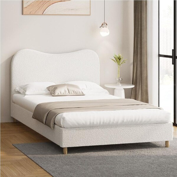 Oikiture Bed Frame Queen Double King Single White Boucle Double