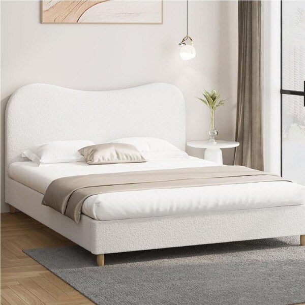 Oikiture Bed Frame Queen Double King Single White Boucle King