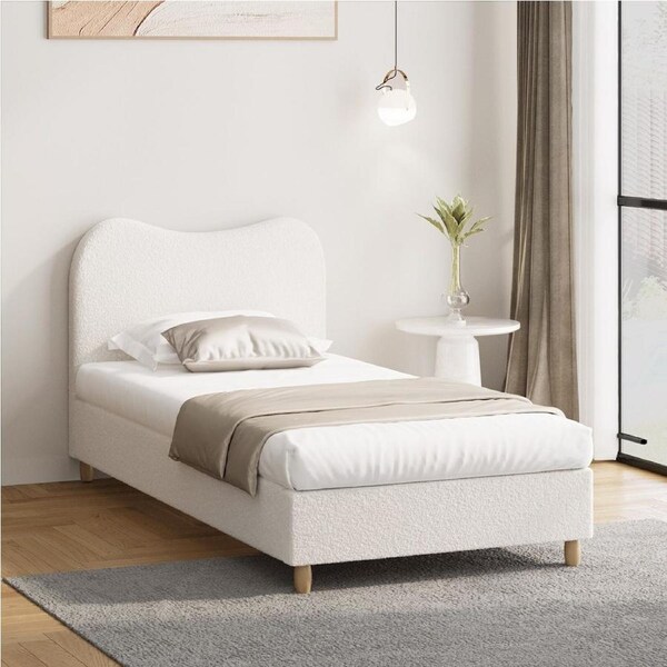 Oikiture Bed Frame Queen Double King Single White Boucle King Single