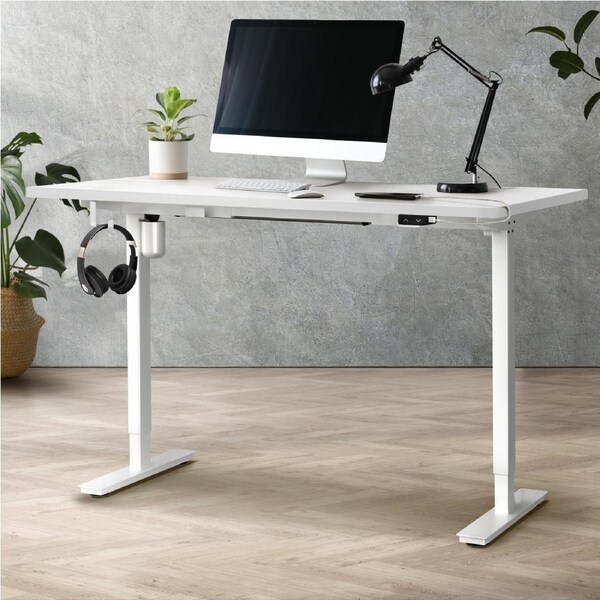 Oikiture Electric Standing Desk Single Motor 120/140/150cm White Frame+ White Top 150cm