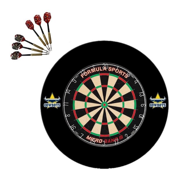Micro Band 3 Dartboard + North QLD Queensland Cowboys NRL Surround + Darts Set