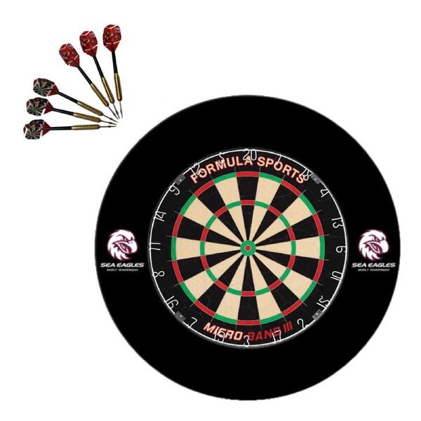 Micro Band 3 Dartboard + Manly Warringah Sea Eagles NRL Surround + Darts Set
