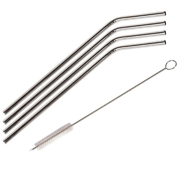 10X Reusable 304 Stainless Steel Straws Drinking Washable Bent Brush Food Grade