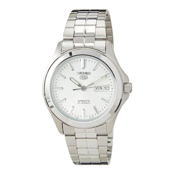 Seiko SNKK87K1 Mens Automatic Watch Silver Dial 21 Jewels Stainless Band 37mm
