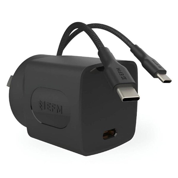 EFM 35W Wall Charger With 1.2M Type-C Braided Type-C Cable - Black