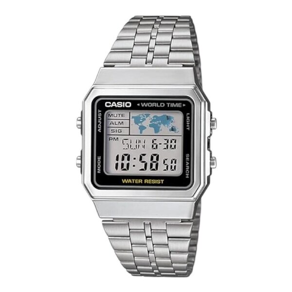 Casio A500WA-1 Unisex Digital Watch World Time LED 34mm Stainless Steel Band