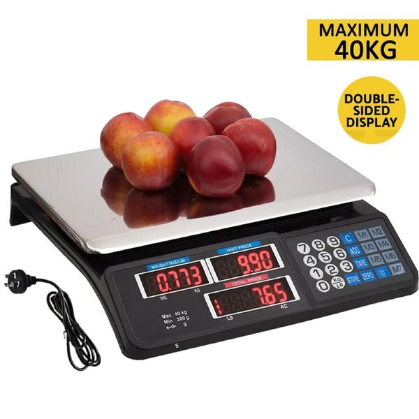 OZNALA Electronic Digital Kitchen Scale Commercial Shop 40KG 1g Accuracy Food Weight Scales Red LCD Dual Power for Farmers Market Deli Meat Shop & Retail