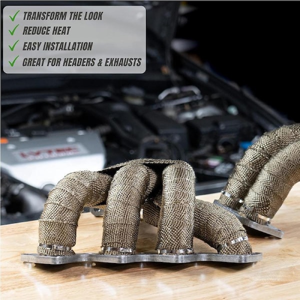 OZNALA Titanium Gold Heat Exhaust Wrap Manifold 15M x 50mm W/ 10x Stainless Cable Ties