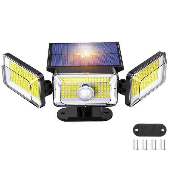 OZNALA 3 Head 368 LEDs Solar Motion Sensor Light Outdoor Garden Wall Security Flood Lamp 3 Modes IP65 Waterproof