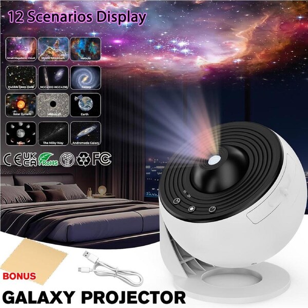 OZNALA 13in1 Planetarium Galaxy Starry Sky Projector Night Light Rotating Star LED Lamp Creative Bedroom Mood Light Display
