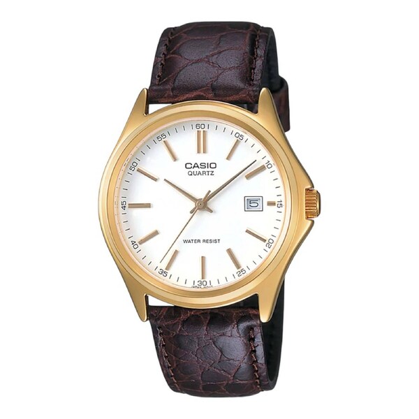 Casio MTP-1183Q-7A Mens Watch Gold Case White Dial Brown Leather Quartz 38mm