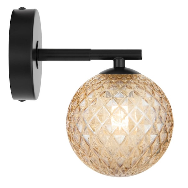 Felton Modern Wall Lamp Light Glass Metal Amber Black Matte