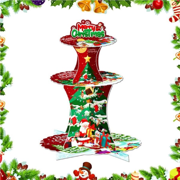 2 Pack Christmas Cupcake Stand 3 Tier Cardboard Cup Cake Stand Xmas Treat Stand