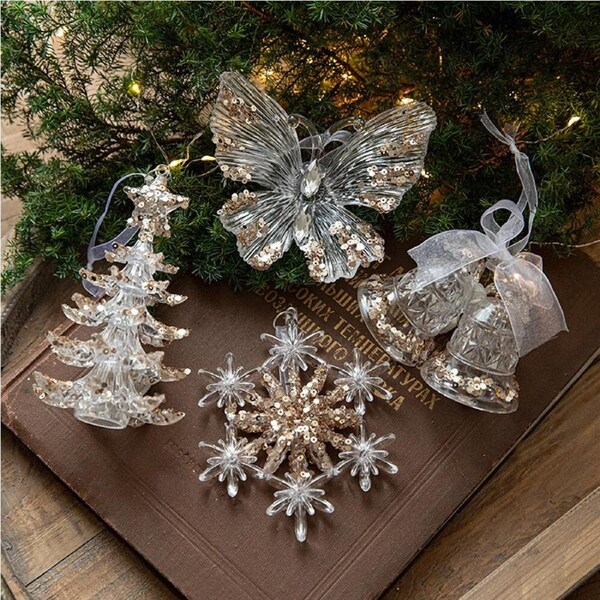4Pcs Clear Acrylic Pendant Christmas Hanging Decoration Christmas Tree Ornaments