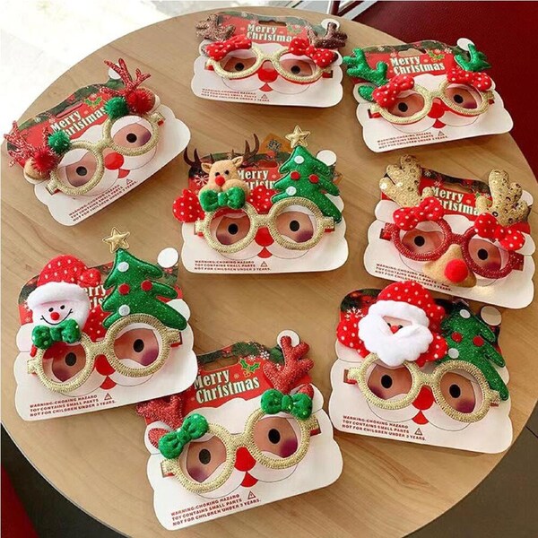 8Pcs Christmas Glasses Frame Santa Claus Xmas Tree Eyeglasses Party Decorations