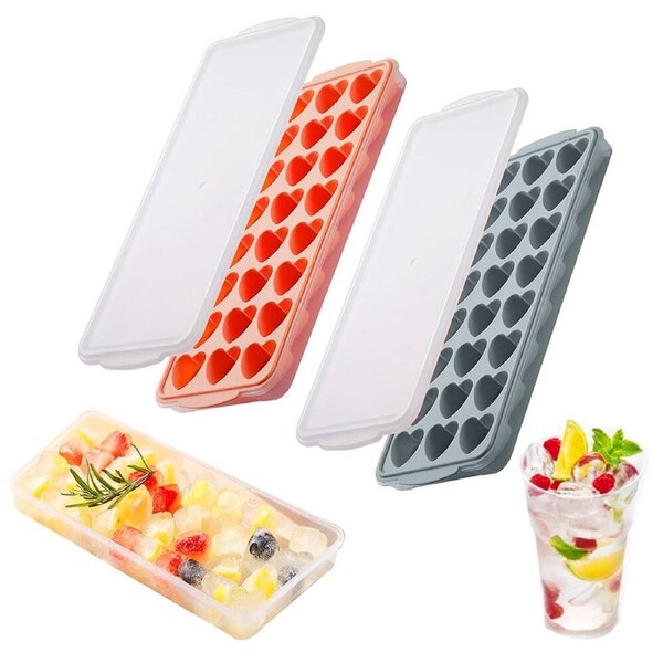 2Pack Heart-Shaped Ice Cube Trays With Lid 48 Holes Silicone Heart Ice Cube Tray