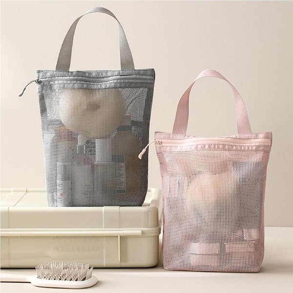 2 Pack Mesh Shower Pouch Portable Unisex Toiletry Bag for Travel