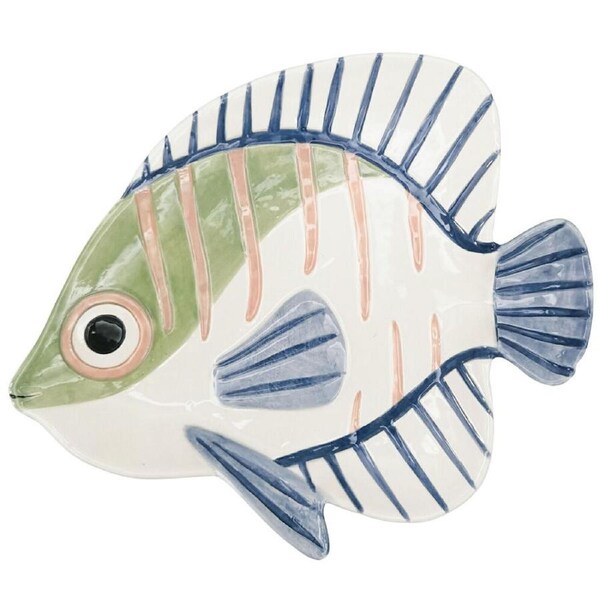 Urban Ceramic Reef Fish Trinket Storage Tray Dish 25x21cm White/Green