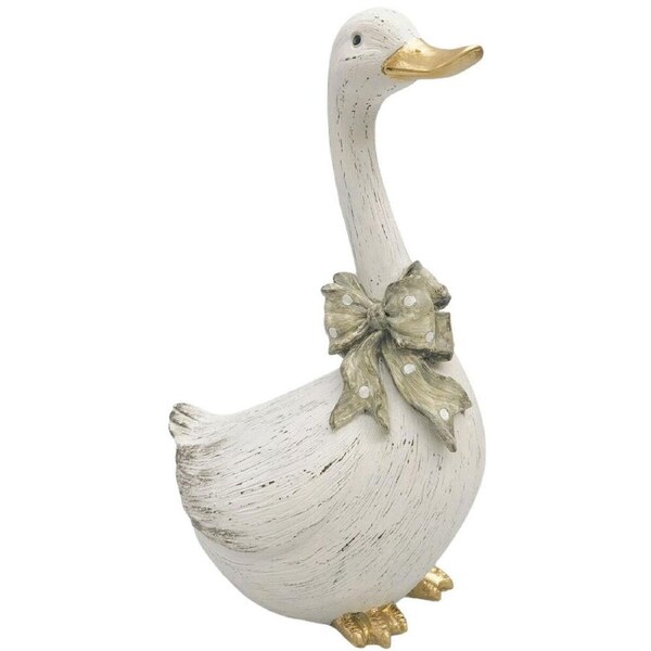 Urban Goose w/ Bow Resin Decorative Ornament Large 29x19cm White