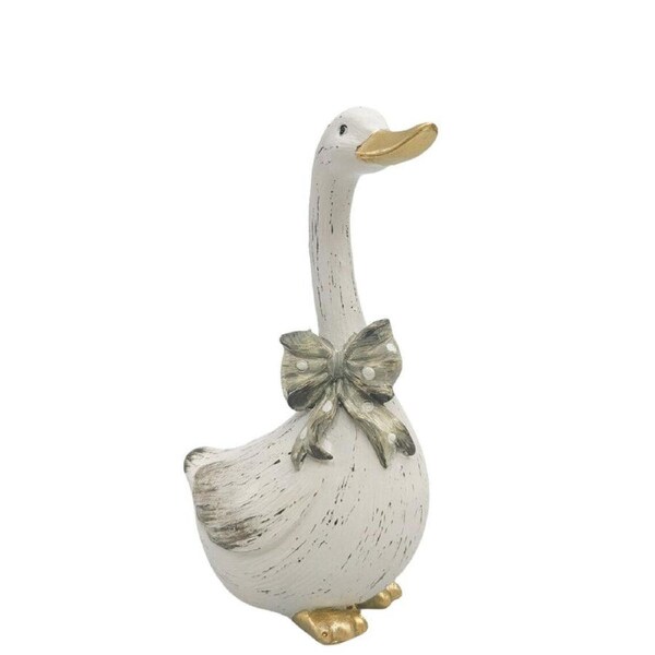 Urban Goose w/ Bow Resin Decorative Ornament Small 15x10cm White