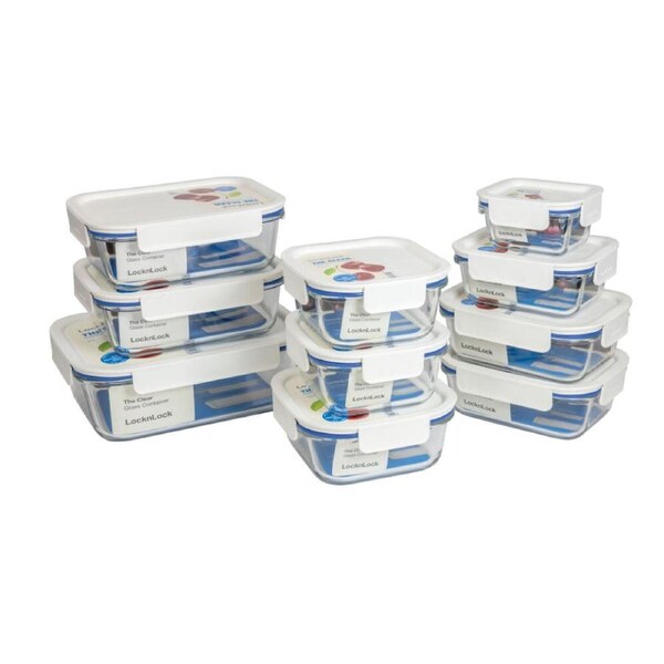 Lock & Lock 10pc Clear Glass Container Set - 10 Piece White