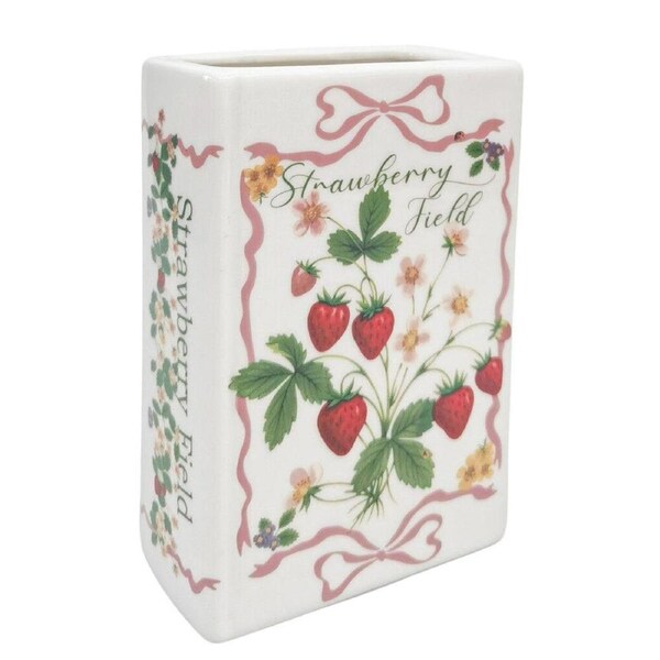 Urban Ceramic Strawberry Fields Book Home Decor Flower Vase 16x11cm Red/Green