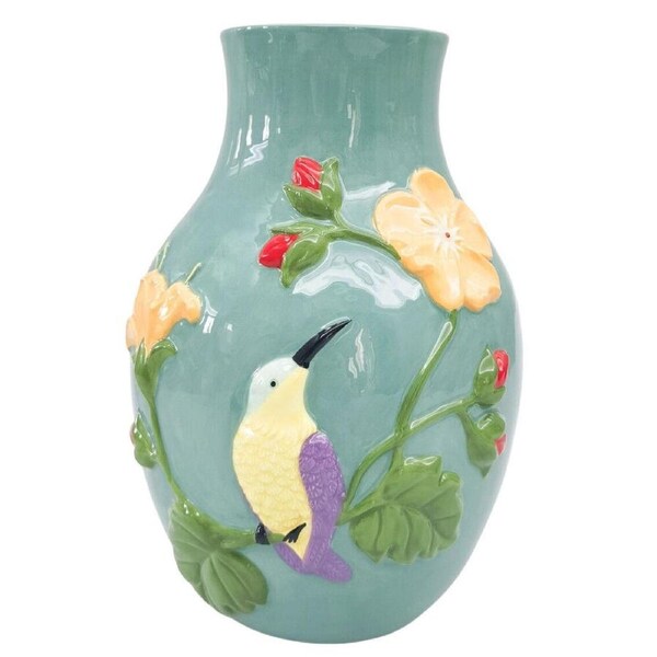 Urban Ceramic Tropical Hummingbird Home Decor Flower Vase 22x15cm Turquoise