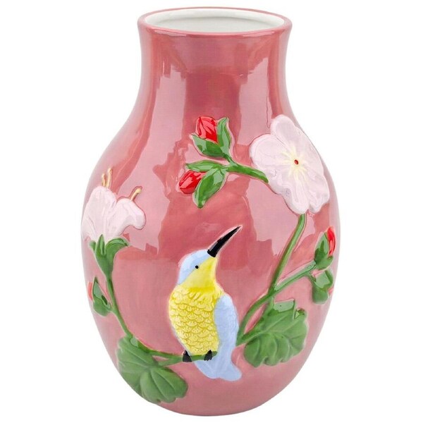 Urban Ceramic Tropical Hummingbird Home Decor Flower Vase 22x15cm Pink