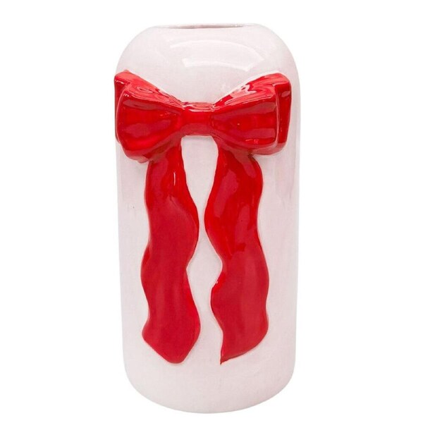 Urban Ceramic Tall Bow Home Decor Flower Vase 22x12cm Red/Pink