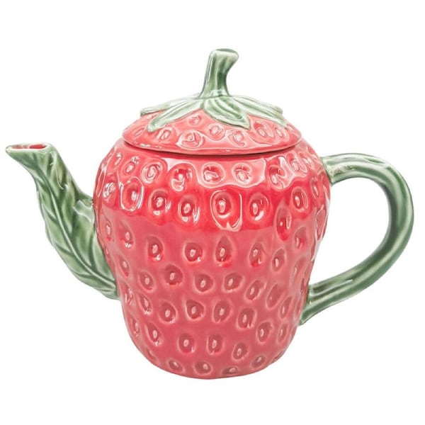 Urban Ceramic Glazed Strawberry 3D Fruit Teapot 15cm Red/Green