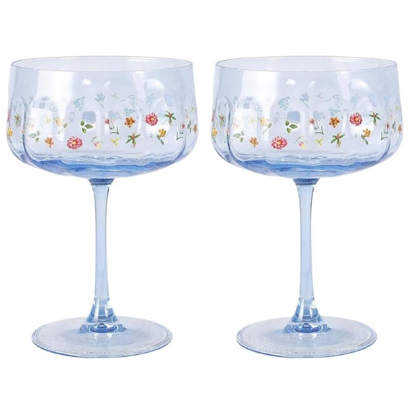 Urban Botanicals Floral Coupe Champagne Drinking Glasses Set 16cm Blue