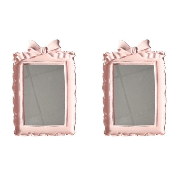 2PK Urban Resin/Wood Lotti Bow Rectangular Mirror Frame 4x6in 20x14cm Pink
