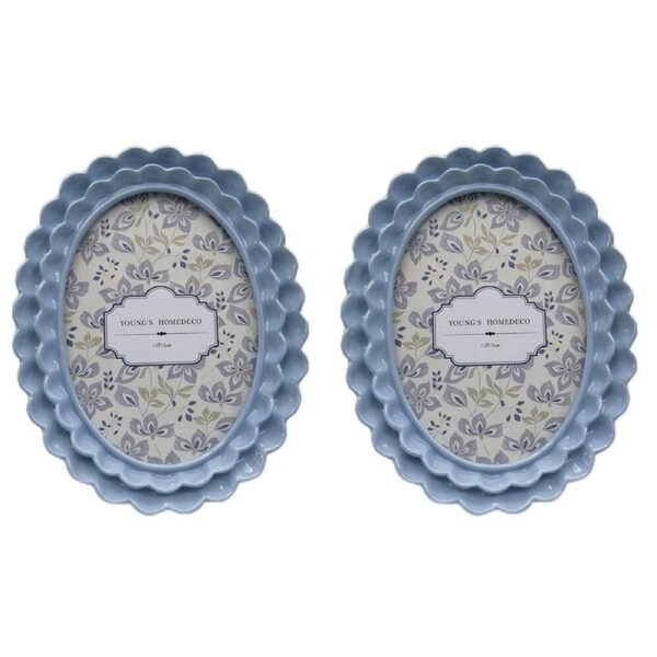 2PK Urban Resin/Wood Lotti Petal Oval Photo Picture Frame 5x7in 22x18cm Blue